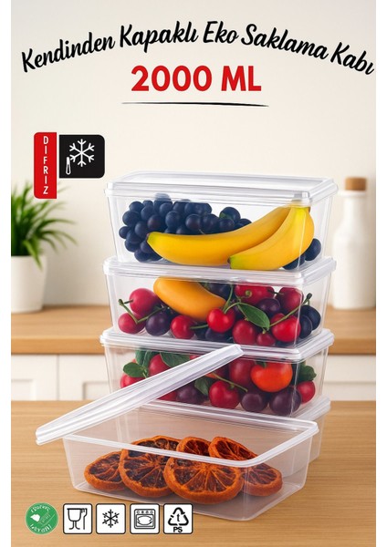 Derin Dondurucuya Uygun Saklama Kabı 2 Lt 6 Adet Kendinden Kapaklı