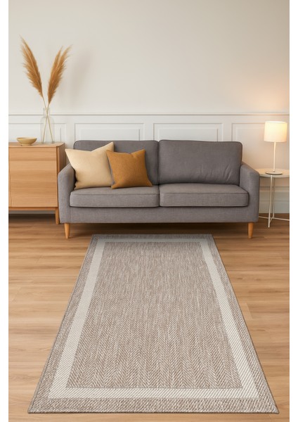Shine Bej-Krem Kaymaz Taban Bordür Yolluk Sisal Hol Koridor Halısı Kolay Temizlenebilir Kilim halı yolluk