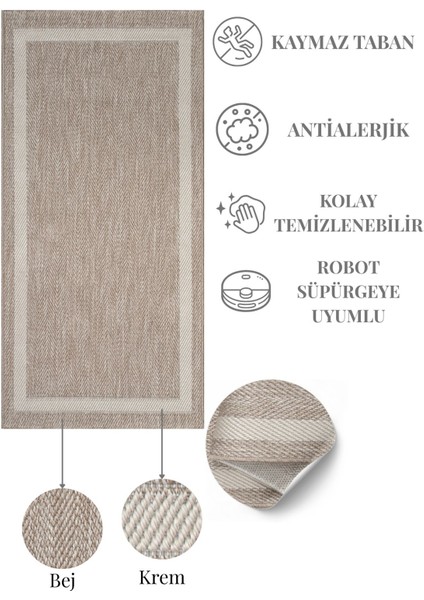 Shine Bej-Krem Kaymaz Taban Bordür Yolluk Sisal Hol Koridor Halısı Kolay Temizlenebilir Kilim halı yolluk fiyatları