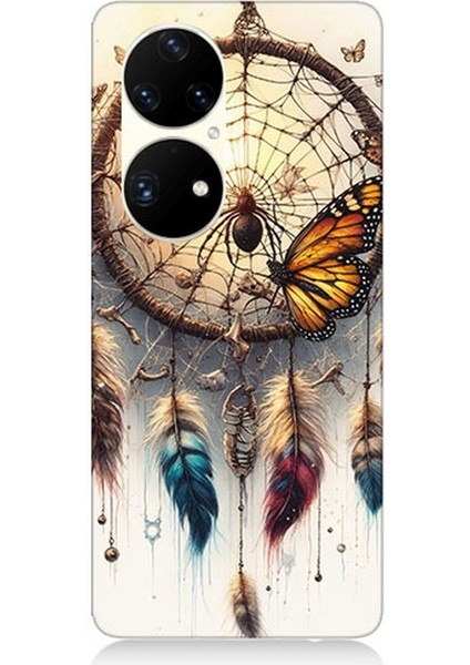 Huawei P50 Pro Uyumlu Kelebekli Düş Kapanı Desenli Silikon Kılıf