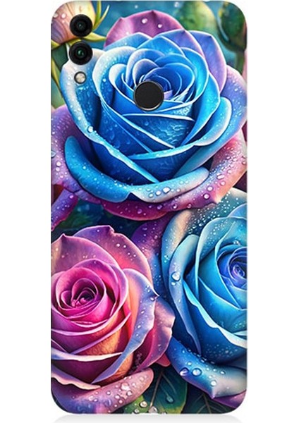 Huawei Honor 8c Uyumlu Gökkuşağı Renkli Güller Desenli Silikon Kılıf