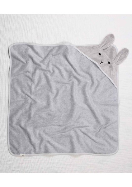 Kulaklı Tavşan Nakışlı Bebek Banyo Havlusu 75X75 cm Gri fiyatları