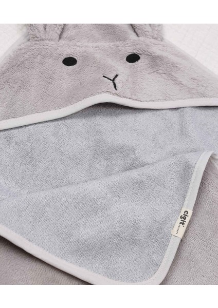 Kulaklı Tavşan Nakışlı Bebek Banyo Havlusu 75X75 cm Gri modelleri