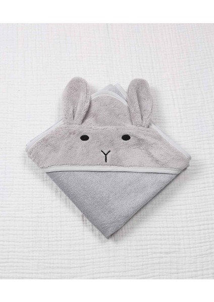 Kulaklı Tavşan Nakışlı Bebek Banyo Havlusu 75X75 cm Gri fırsatları