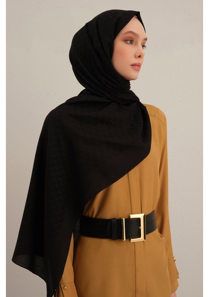 Siyah Link Desen Bambu Cotton Şal 01