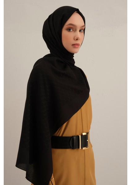 Siyah Link Desen Bambu Cotton Şal 01