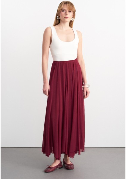 Eva Parçalı Uzun Etek Bordo