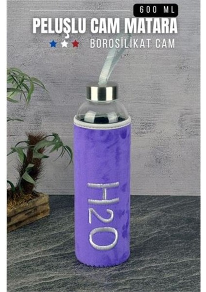 Renkli peluş kaplamalı cam şişe 600 ml, şık ve kullanışlı içecek kabı