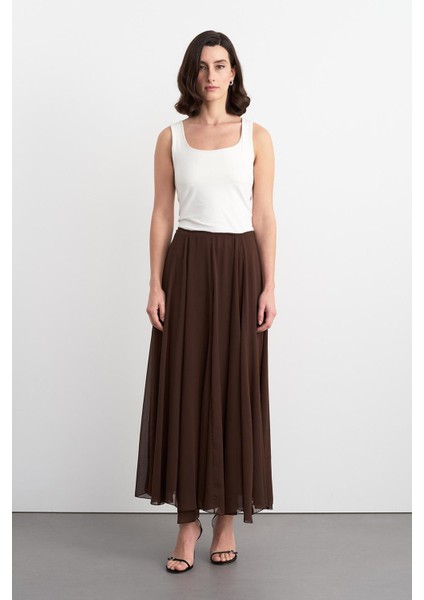 Eva Parçalı Uzun Etek Kahve