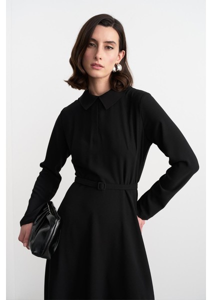 Kemerli Çan Uzun Elbise Siyah fiyatları