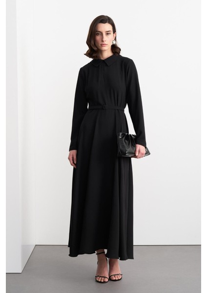 Kemerli Çan Uzun Elbise Siyah modelleri