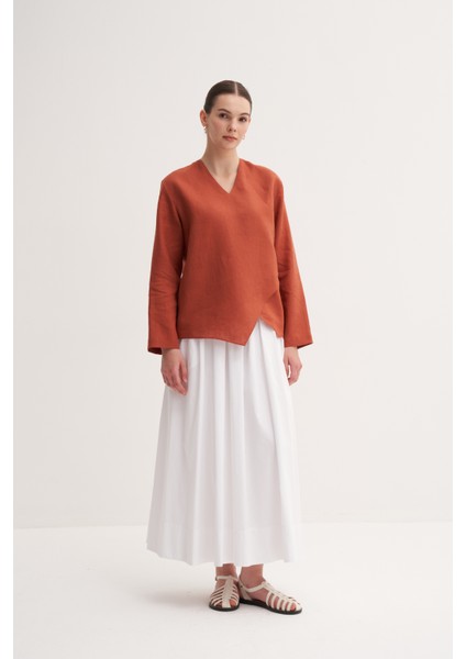 Beyaz %100 Pamuk Yüksek Bel Yandan Fermuarlı Pileli Uzun Etek indirimleri