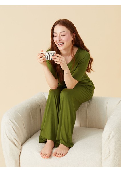 Yeni Sezon Petite V Yaka Kadin Pijama Takimi - S59682Z8