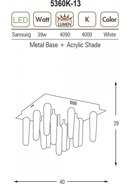 5360K-13 13 'lü Kare LED Armatür Avize