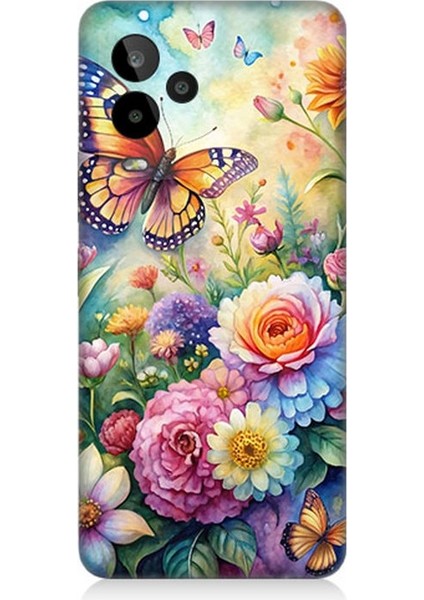 General Mobile Gm 24 Pro Uyumlu Çiçeklerle Dans Eden Kelebek Desenli Silikon Kılıf