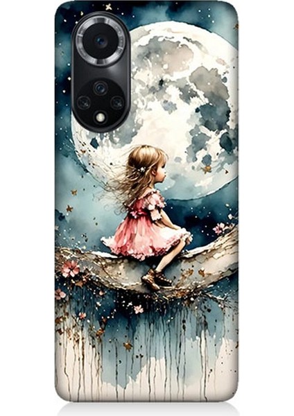 Huawei Nova 9 Uyumlu Ay Üzerinde Hayalci Kız Desenli Silikon Kılıf