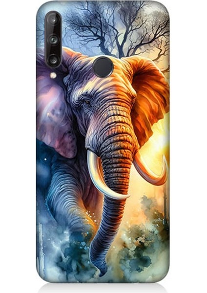 Huawei P40 Lite E Uyumlu Ateşte Yürüyen Fil Desenli Silikon Kılıf