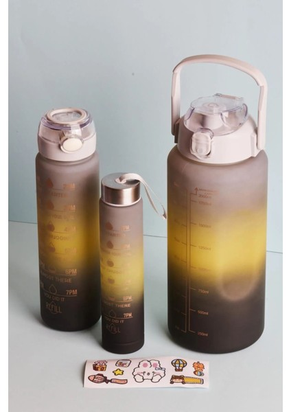 Motivasyonel 3'lü su matarası seti, plastik, 2L+900ml+300ml, bej renk fiyatları