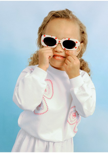 Kız Çocuk Baskılı Sweatshirt Krem 3402