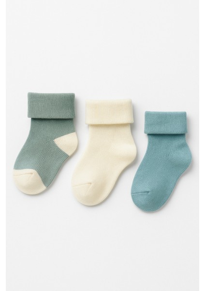 Bebek 3'lü Havlu Soket Çorap Mint-Ekru-Yeşil