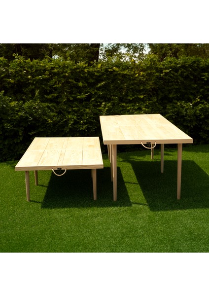 Piknik Masası - Katlanılabilir Çam Massif Masa - Kamp Masası - 70X180CM - Ceviz