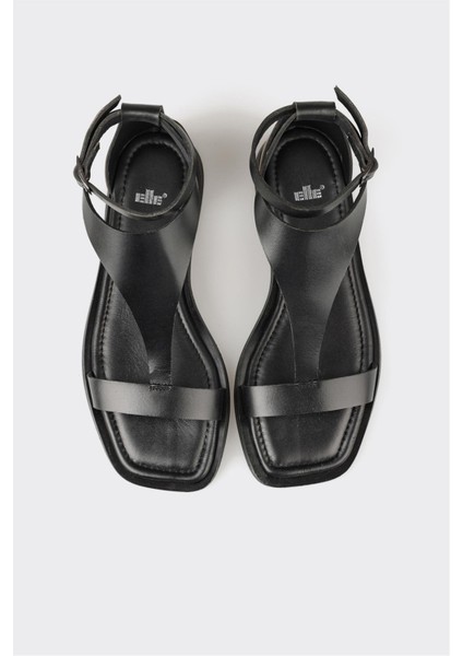 Siyah Deri Kadın Düz Sandalet fırsatları