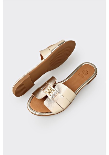 Gold Deri Kadın Terlik modelleri