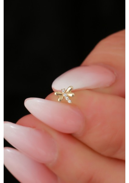 14 Ayar Altın Taşlı Kelebek Tragus Piercing