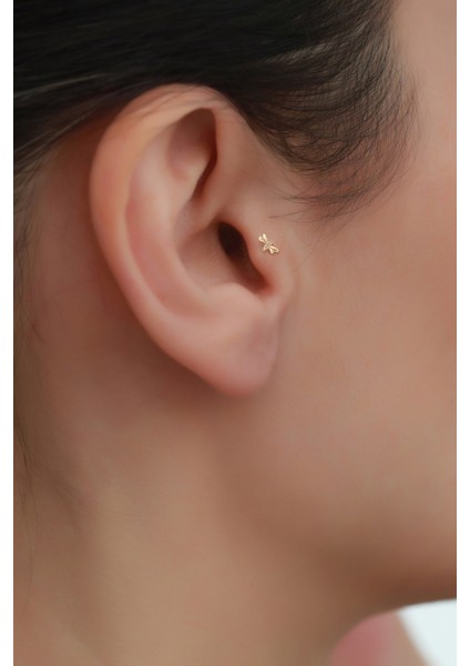 14 Ayar Altın Taşlı Kelebek Tragus Piercing
