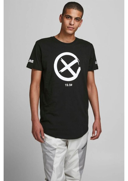 Erkek Siyah Baskılı Printed T-Shirt - 12195559