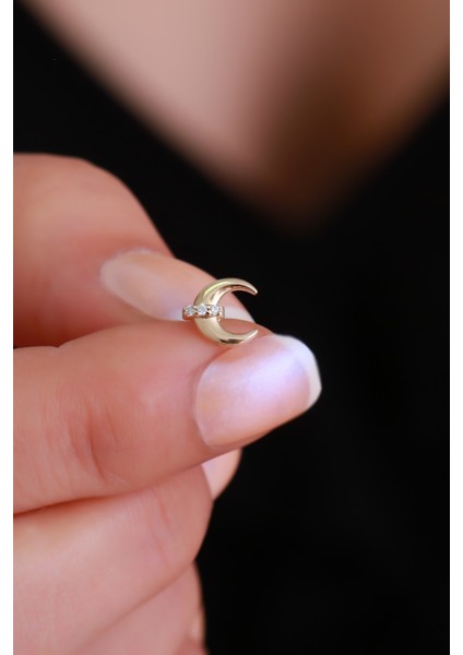 14 Ayar Altın Taşlı Hilal Tragus Piercing