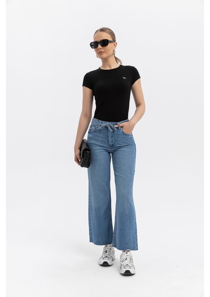 Beli Kuşak Detaylı, Kesik Paça Wide Leg Vintage Cut Jean Pantolon fiyatları