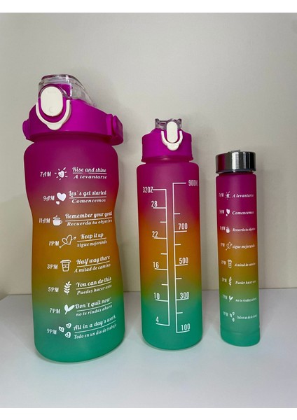 3'lü Renkli Plastik Su Şişesi Seti, Motivasyon ve Sağlık için, 3 L Kapasiteli