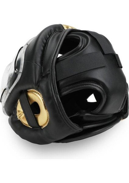 Yüz Korumalı Boks Kaskı , Siyah - Altın (Gold) Camlı Model