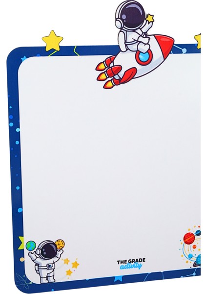 Astronot Temalı Çocuk Yazı Tahtası Eğitici Yazı Tahtası Çocuk Aktivite Tahtası Eğitici Set Oyuncak