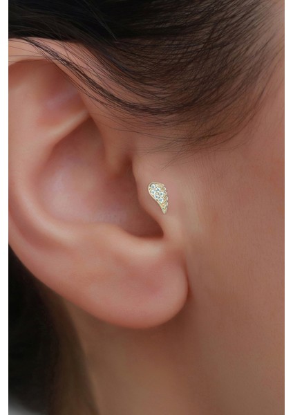 14 Ayar Altın Taşlı Kanat Tragus Piercing
