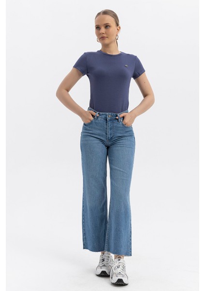 Beli Kuşak Detaylı, Kesik Paça Wide Leg Vintage Cut Jean Pantolon indirimleri