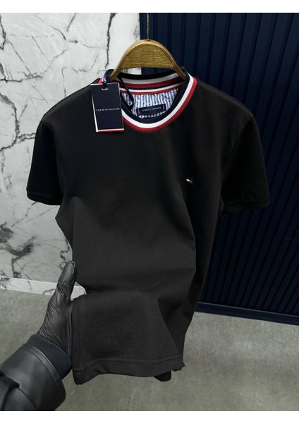 Tommy Hılfıger Sıfır Yaka Siyah T-Shirt