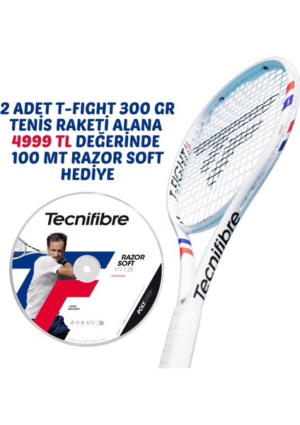 T-Fight 300 gr Tenis Raketi (2 Adet Raket Alana Bob 100M Razor Soft 1.25 Kordaj Hediye)