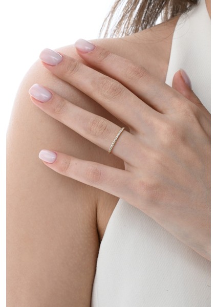 Gümüş Altın Yaldızlı Yarım Tur Zirkon Taşlı Thin Yüzük modelleri