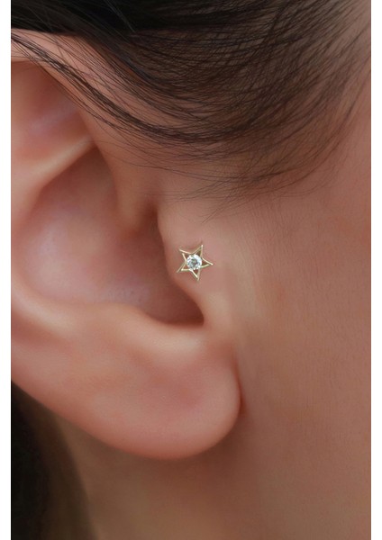 14 Ayar Altın Taşlı Sirüs Kelebek Tragus Piercing