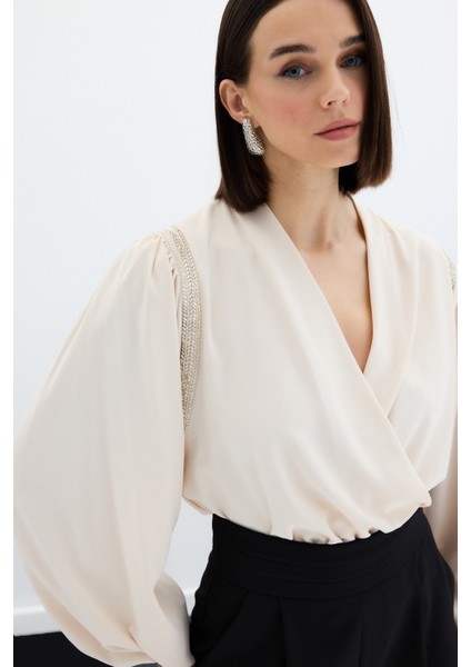 Aksesuar Detaylı Bodysuit Bluz - Bej indirimleri