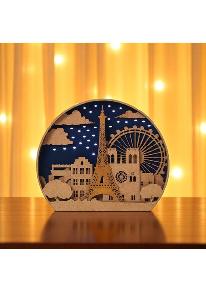 Paris Temalı Dekoratif Gece Lambası | LED Işıklı | Mdf | Leyman Hediyelik