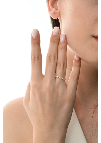 Gümüş Altın Yaldızlı Zirkon Taşlı Zikzak Modeli Luna Yüzük