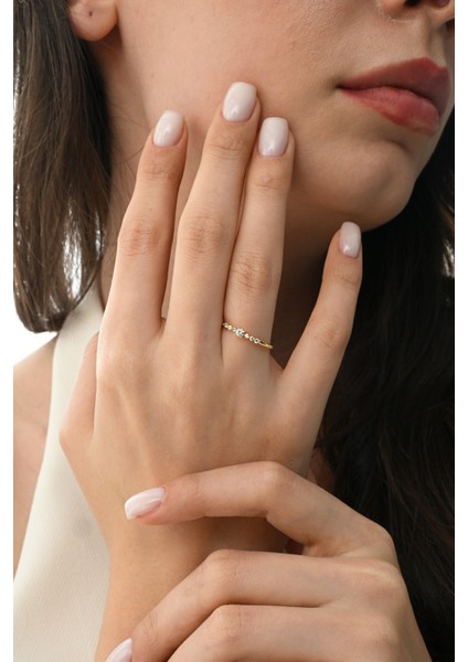 Gümüş Altın Yaldızlı Zirkon Taşlı Liza Yüzük