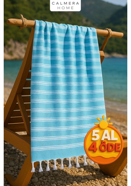 Linea Peştemal | Ince - Doğal Saçaklı | Plaj, Deniz, Havuz, Pareo, Spa, Yoga, Spor, Seyahat Havlusu - Mavi