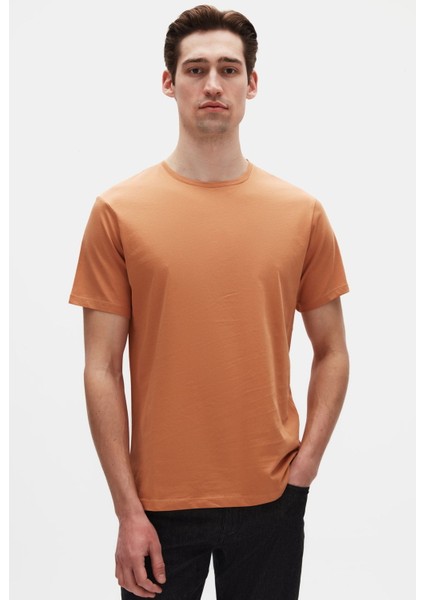 Slim Fit Tarçın Bisiklet Yaka Pamuklu Nefes Alabilen T-Shirt 4HC141996753M