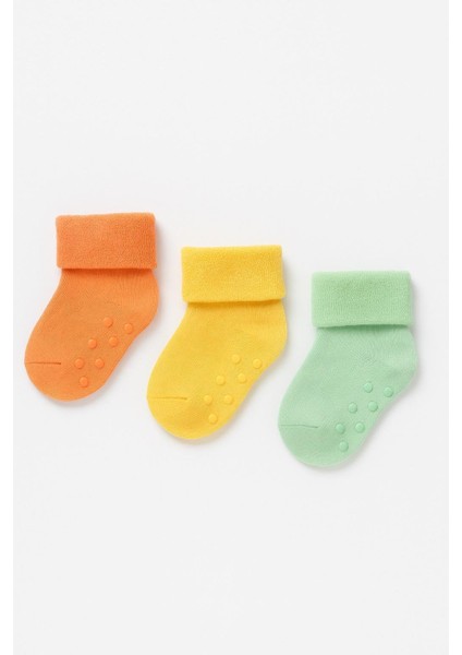 Bebek 3'lü Havlu Soket Çorap Sarı-Mint-Turuncu