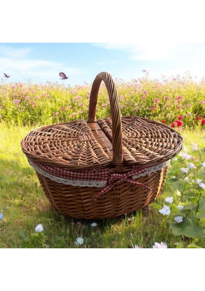 Adelya - Hasır Kulplu - Kapaklı Piknik Sepeti - 985WİLLOW