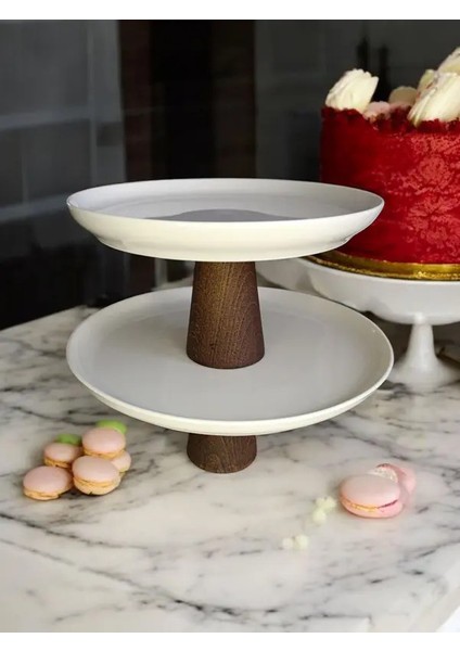 2'li Ahşap Ayaklı Porsolen Dekor & Sunum Standı (25 ve 21CM) modelleri